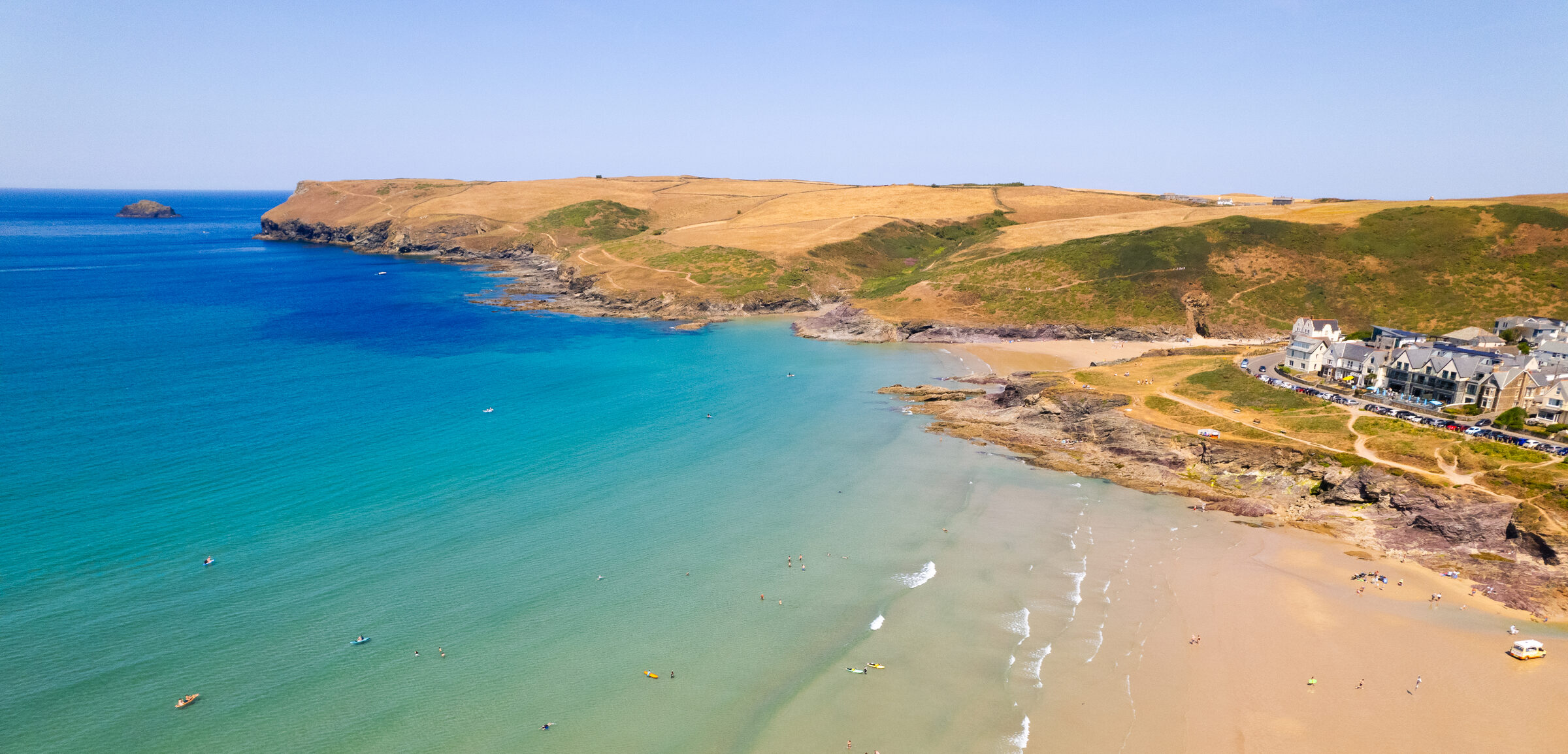 Aerial view of Polzeath beach